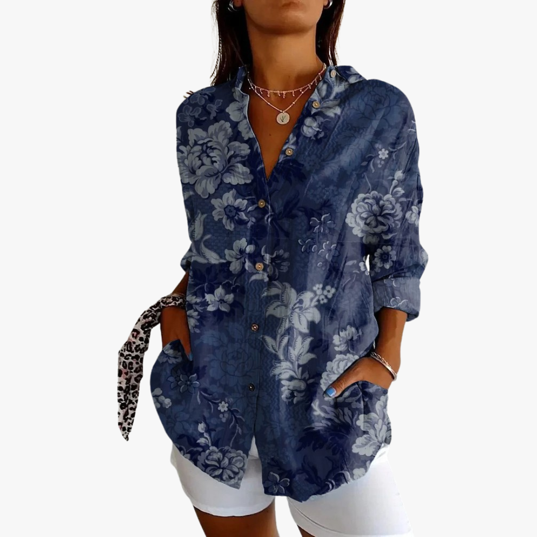 Elegante camicetta da donna in lino con ricami eleganti per un look unico e alla moda