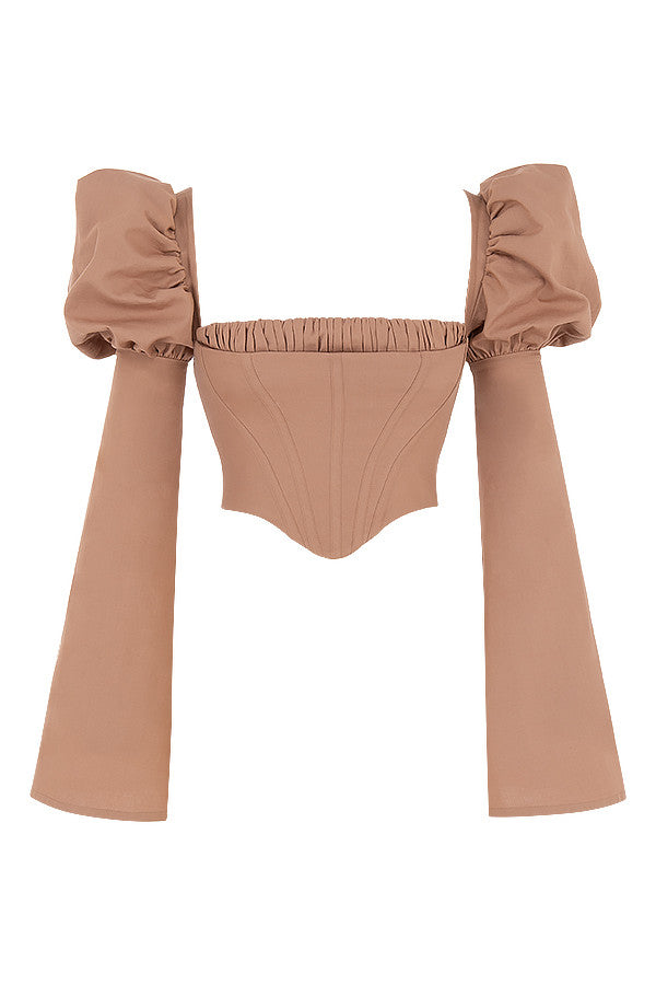 <div>Elegante top in cotone color moka di Helvienne</div>