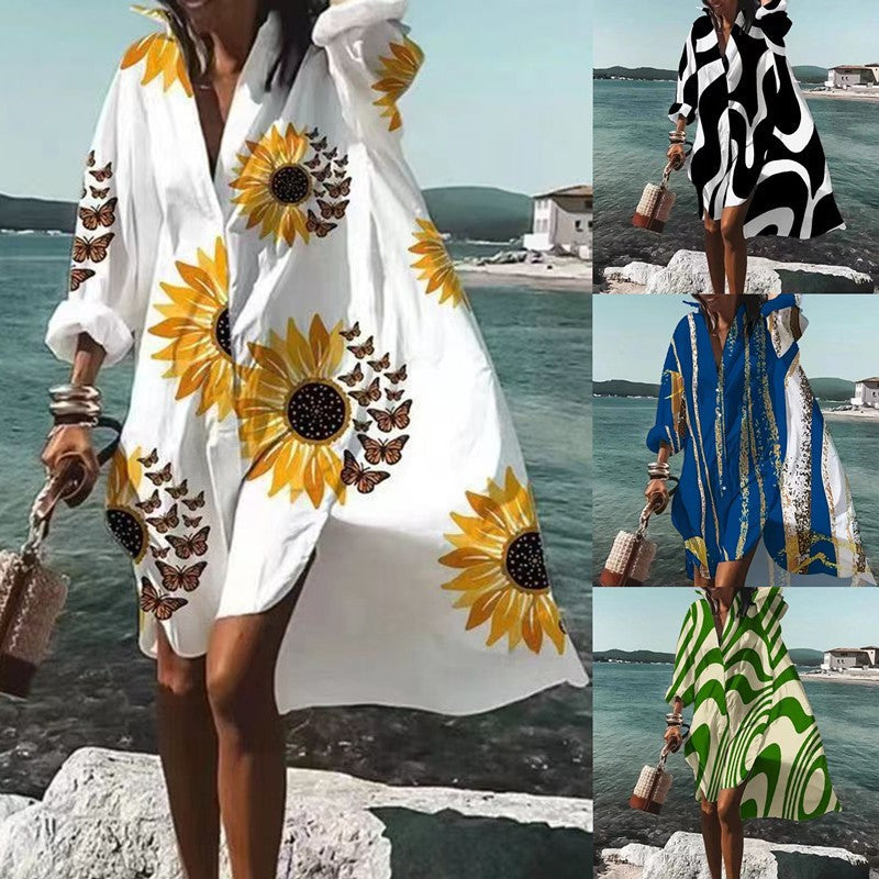 Abito elegante e femminile con profonda scollatura e eleganti maniche lunghe