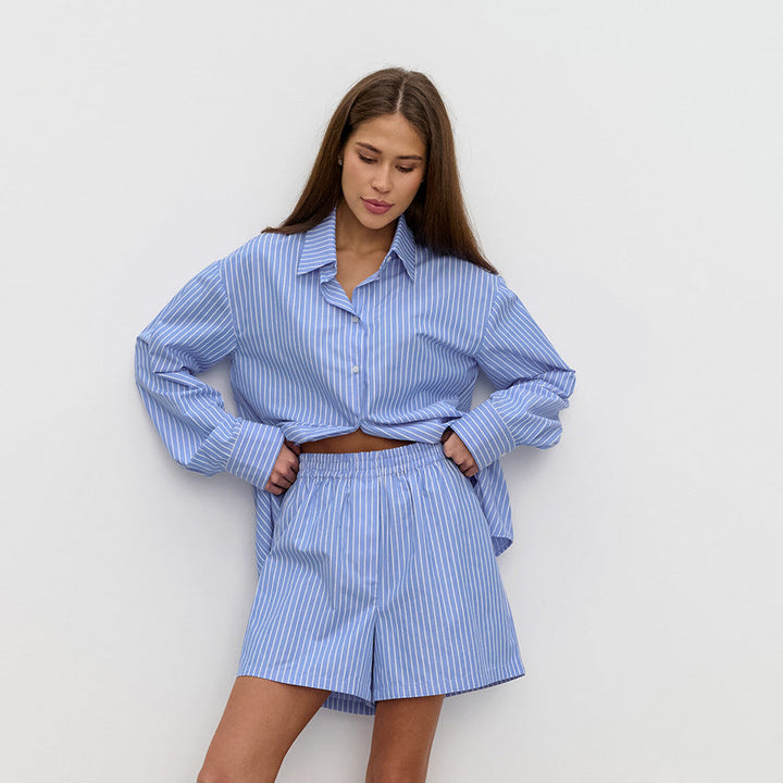 Fayelle - Camicia a Strisce Elegante con Pantaloni Corti Coordinati