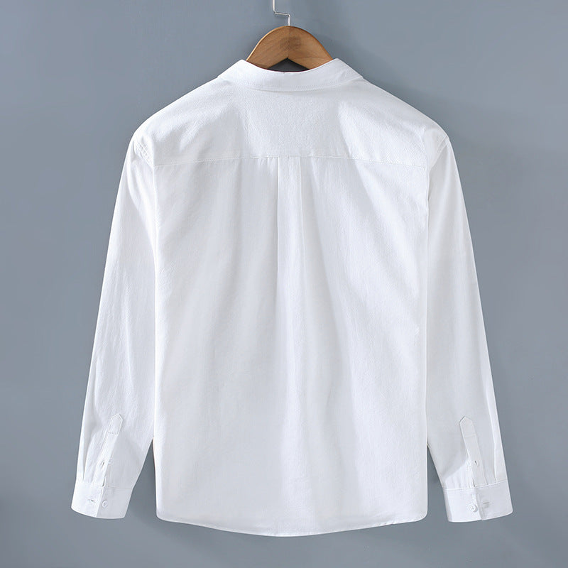 Elegante camicia retrò da uomo a maniche lunghe in morbido cotone con funzionale tasca sul petto