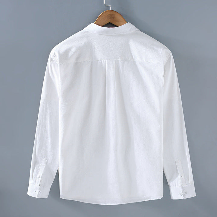 Elegante camicia retrò da uomo a maniche lunghe in morbido cotone con funzionale tasca sul petto