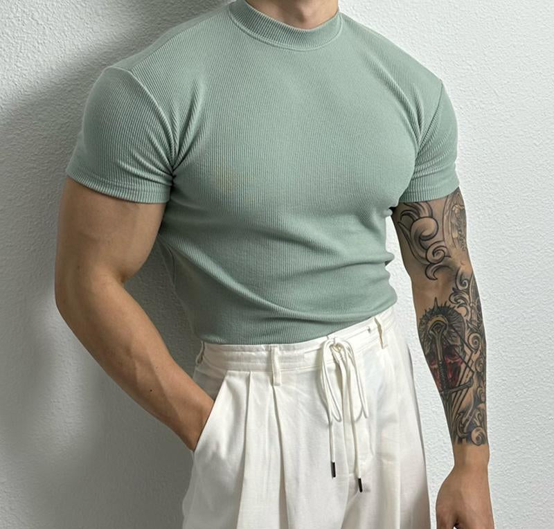 Heinrich | T-shirt a coste alla moda con elegante collo alto - comfort e stile per la vita di tutti i giorni