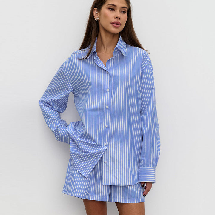 Fayelle - Camicia a Strisce Elegante con Pantaloni Corti Coordinati
