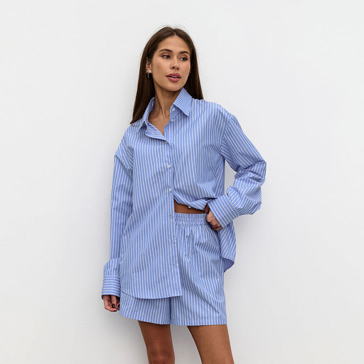 Fayelle - Camicia a Strisce Elegante con Pantaloni Corti Coordinati