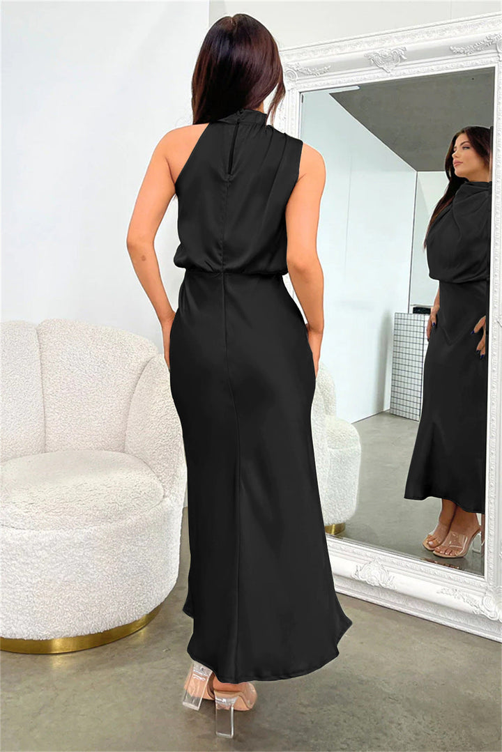 Maria™ - Abito in raso senza maniche con scollo a tartaruga