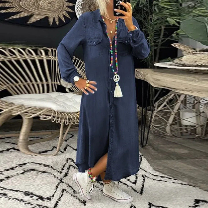 CityChic - Lange Denim Jurk | Perfect voor Elegante Zomeravond Outfits