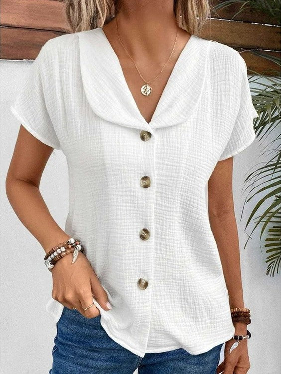 Giulia™ - Camicetta Con Scollo A V, Colletto E Bottoni
