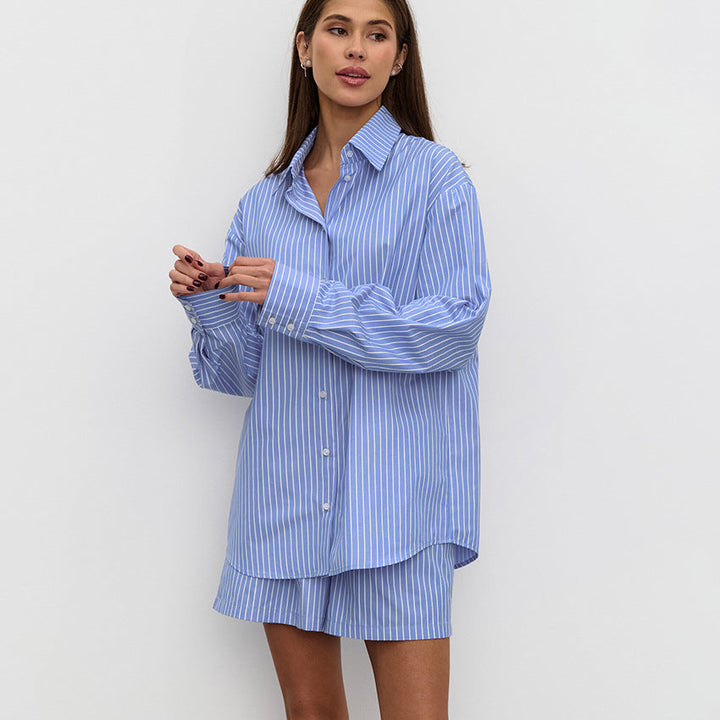 Fayelle - Camicia a Strisce Elegante con Pantaloni Corti Coordinati