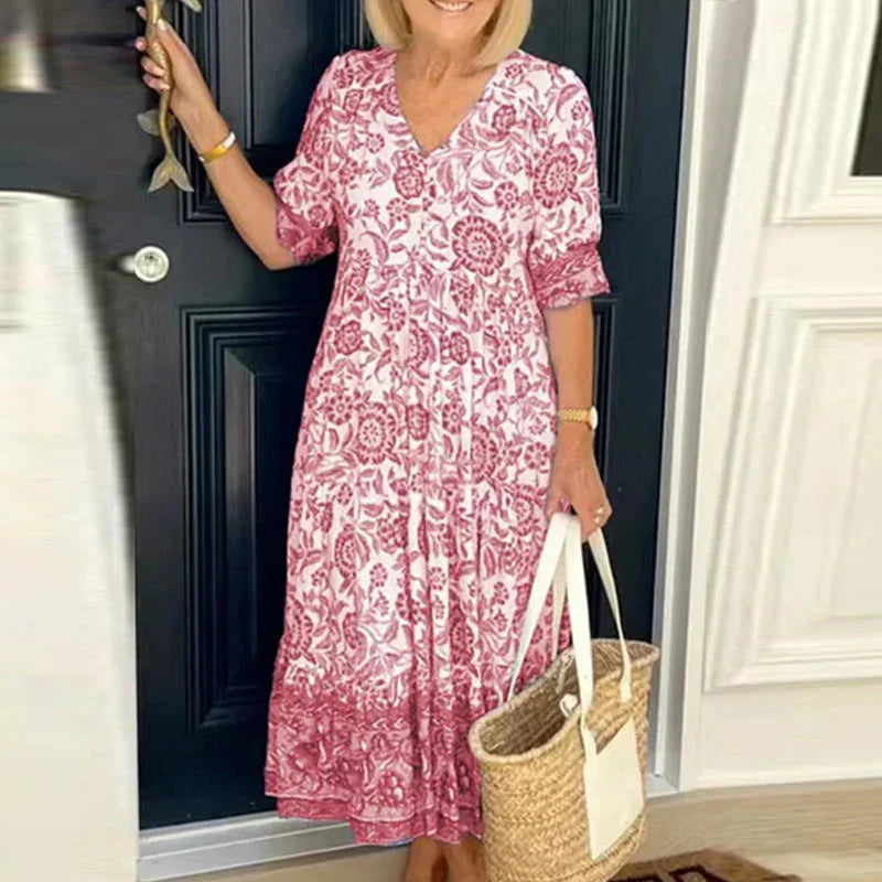 Elegante e confortevole abito boho da donna con scollatura a V
