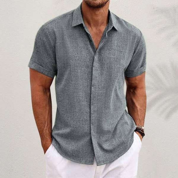 <p>Camicia elegante a maniche corte in cotone e lino</p>