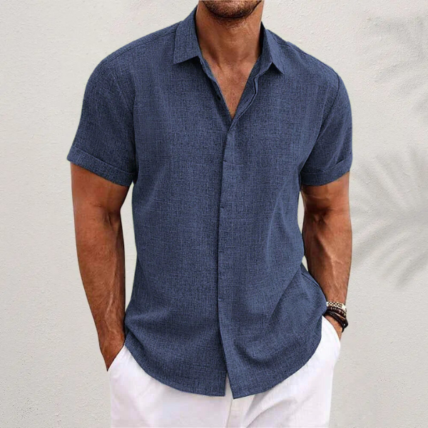 <p>Camicia elegante a maniche corte in cotone e lino</p>