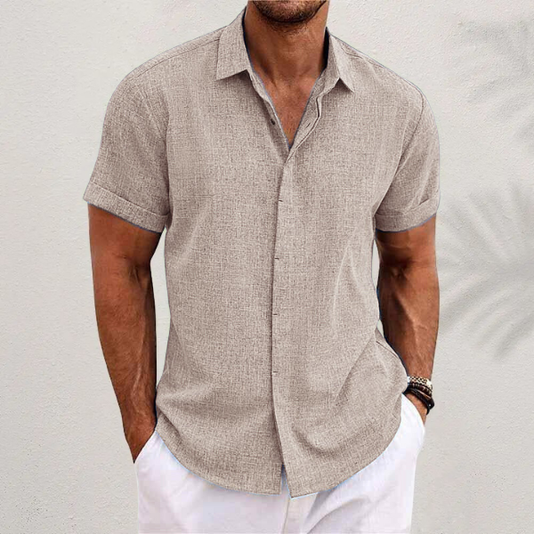 <p>Camicia elegante a maniche corte in cotone e lino</p>