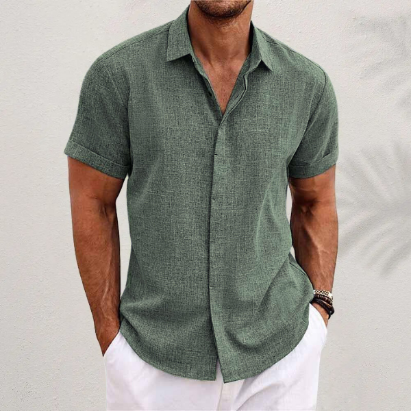 <p>Camicia elegante a maniche corte in cotone e lino</p>