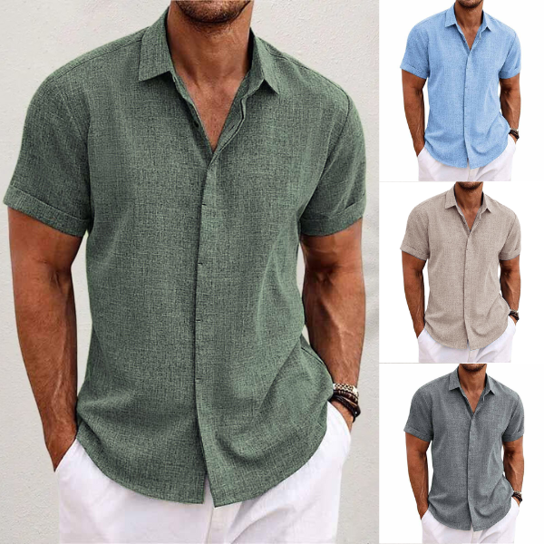 <p>Camicia elegante a maniche corte in cotone e lino</p>