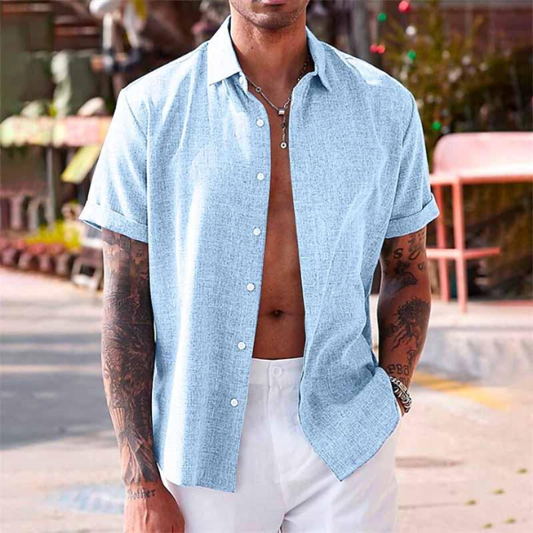 <p>Camicia elegante a maniche corte in cotone e lino</p>