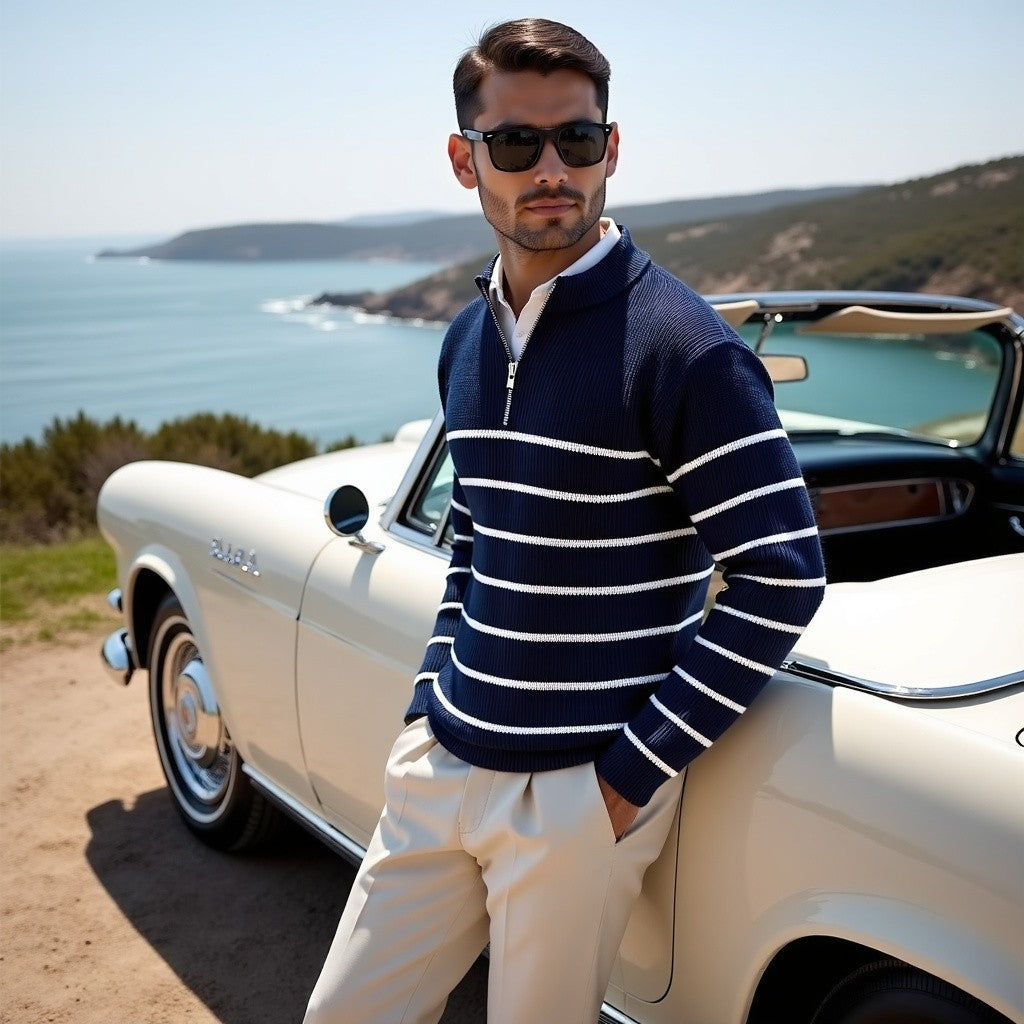 Elegante maglione da uomo a maglia con righe classiche - cotone di alta qualità per comfort e stile