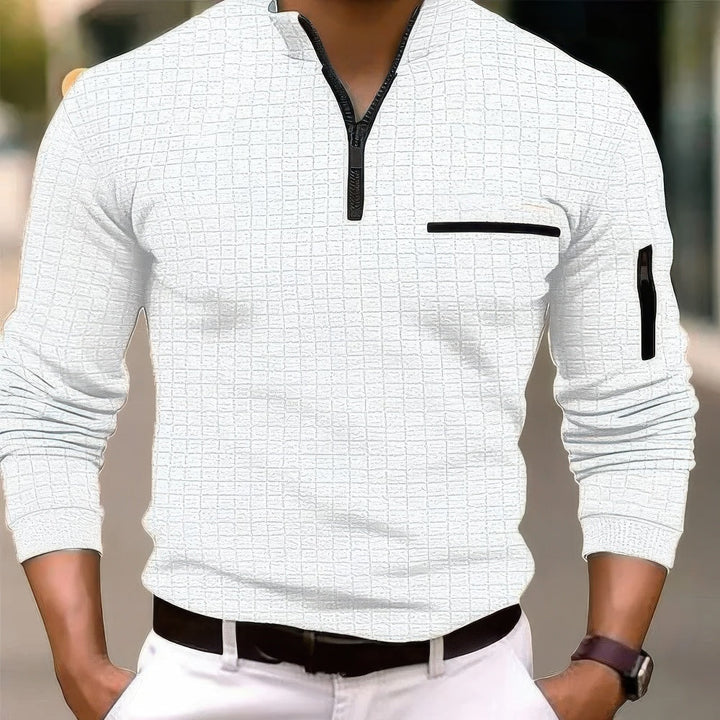 Comoda polo da uomo in cotone a maniche lunghe con elegante chiusura a zip