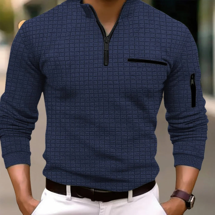 Comoda polo da uomo in cotone a maniche lunghe con elegante chiusura a zip