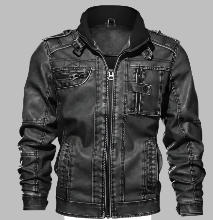 Elegante e calda giacca invernale con zip da uomo in nero classico