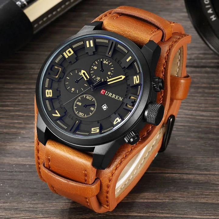 Elegante orologio da uomo con cronografo e cinturino in pelle di lusso