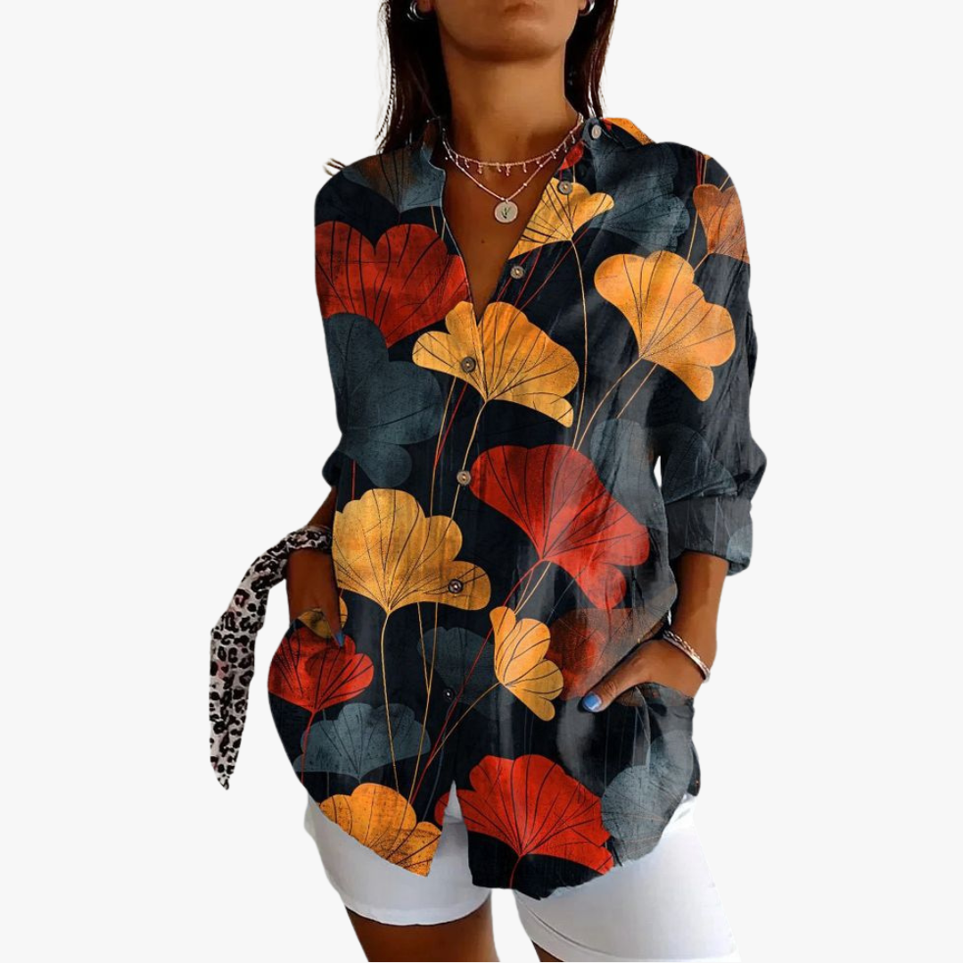 Elegante camicetta da donna in lino con ricami eleganti per un look unico e alla moda