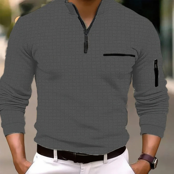 Comoda polo da uomo in cotone a maniche lunghe con elegante chiusura a zip