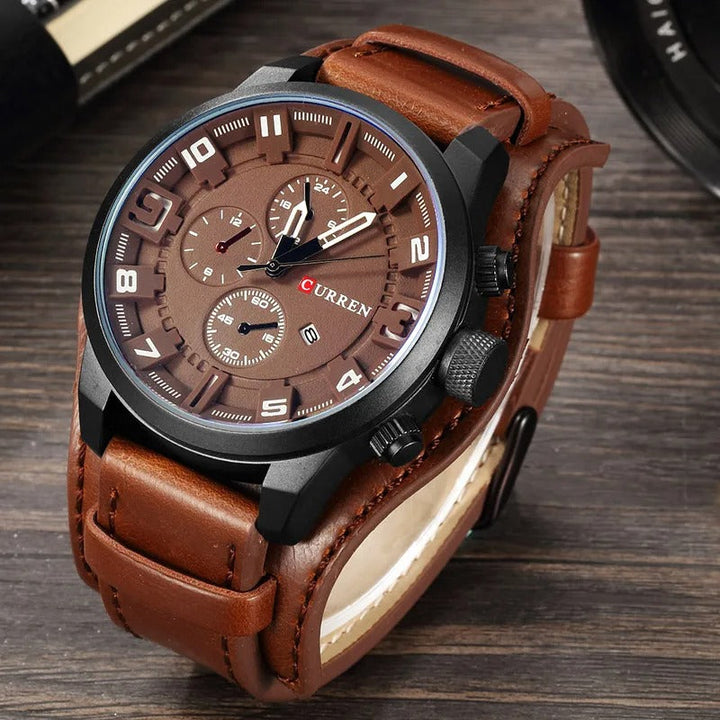 Elegante orologio da uomo con cronografo e cinturino in pelle di lusso
