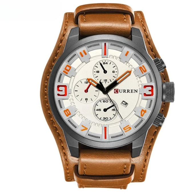 Elegante orologio da uomo con cronografo e cinturino in pelle di lusso