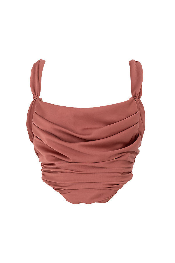 Havienna - Elegante Rozen Satijnen Korset met Stijlvolle Gedrapeerde Accenten