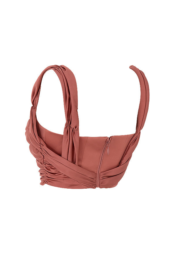Havienna - Elegante Rozen Satijnen Korset met Stijlvolle Gedrapeerde Accenten