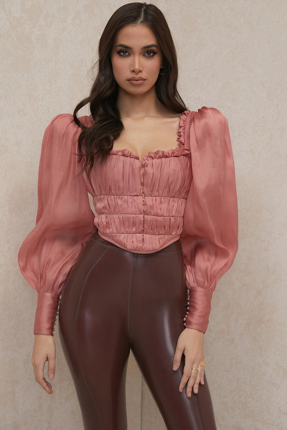 Helvienne - Rouge Organza Korset met Luxe Ruches