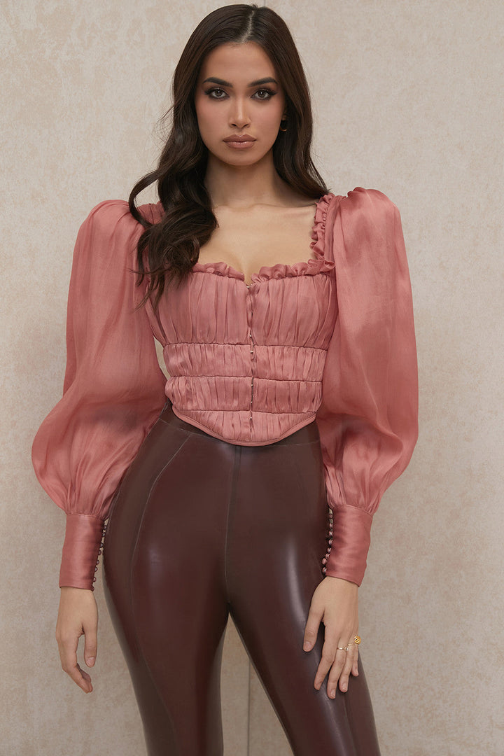 Helvienne - Rouge Organza Korset met Luxe Ruches