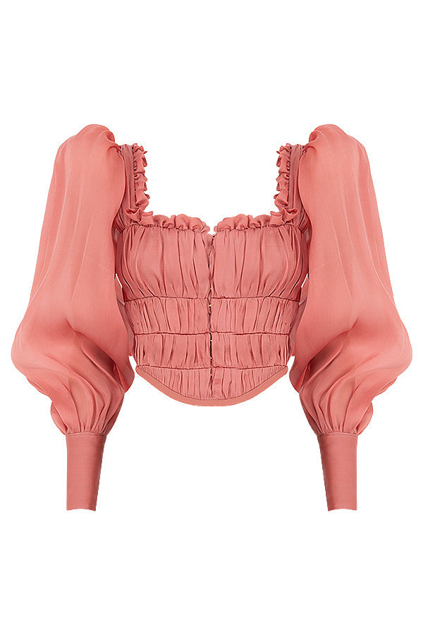 Helvienne - Rouge Organza Korset met Luxe Ruches