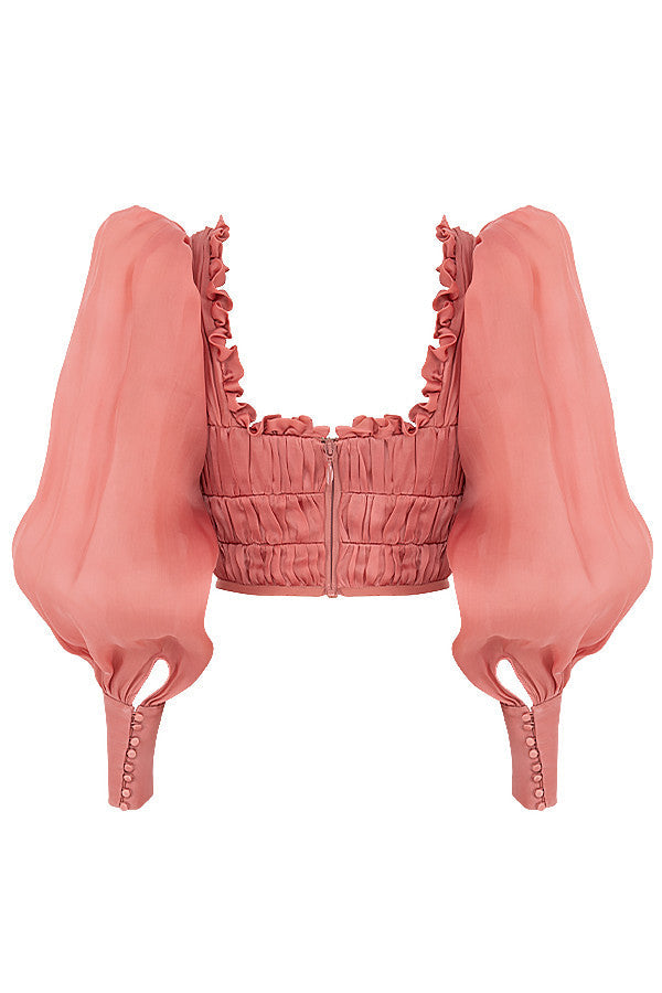 Helvienne - Rouge Organza Korset met Luxe Ruches