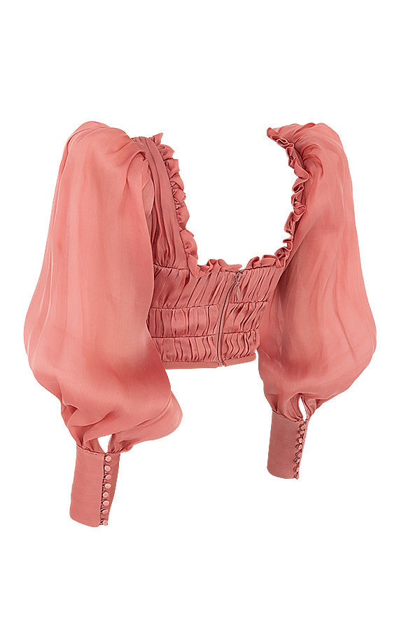 Helvienne - Rouge Organza Korset met Luxe Ruches