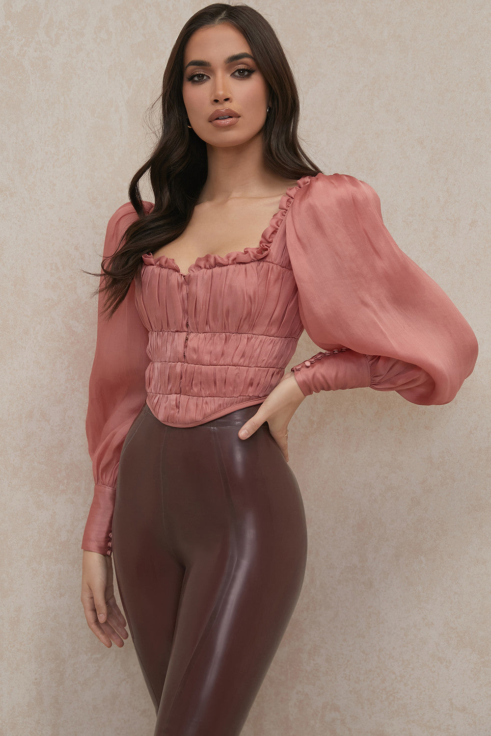 Helvienne - Rouge Organza Korset met Luxe Ruches