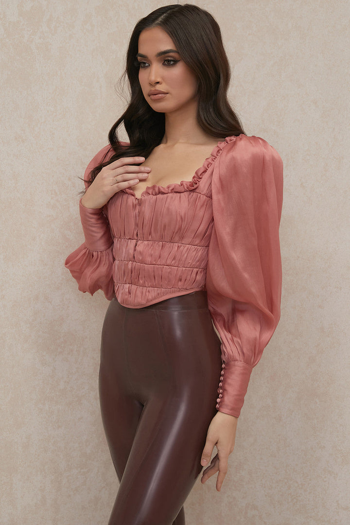 Helvienne - Rouge Organza Korset met Luxe Ruches