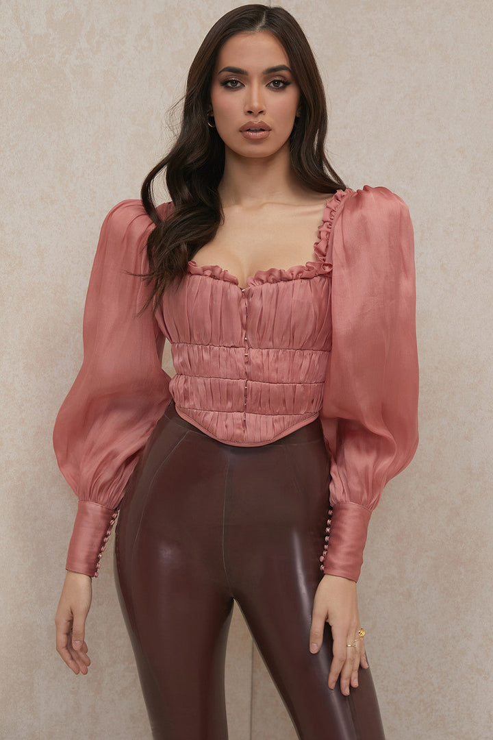 Helvienne - Rouge Organza Korset met Luxe Ruches