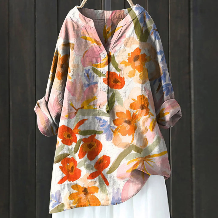 Elegante camicia floreale da donna con mezzo bottone e maniche lunghe - eleganza e fascino femminile