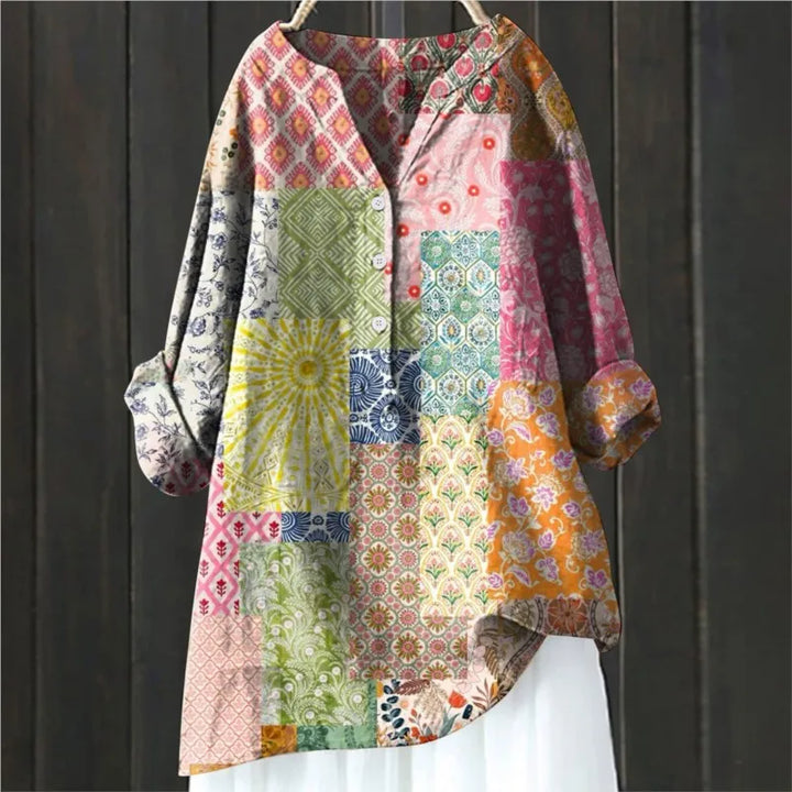 Elegante camicia floreale da donna con mezzo bottone e maniche lunghe - eleganza e fascino femminile