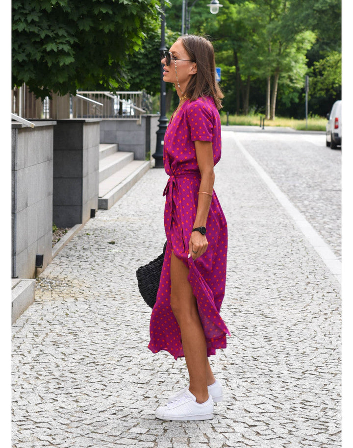 Rina™ - Abito con Stampa Floreale e Scollo a V a Maniche Corte