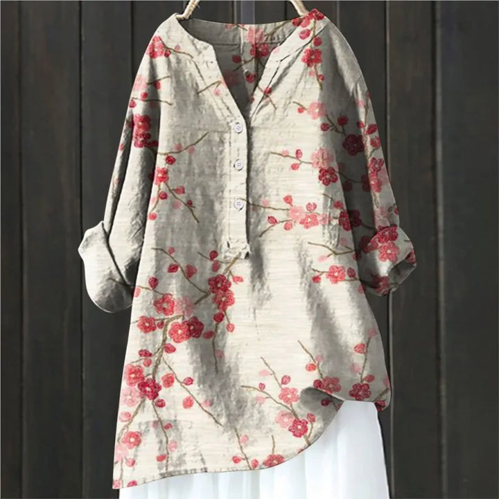 Elegante camicia floreale da donna con mezzo bottone e maniche lunghe - eleganza e fascino femminile
