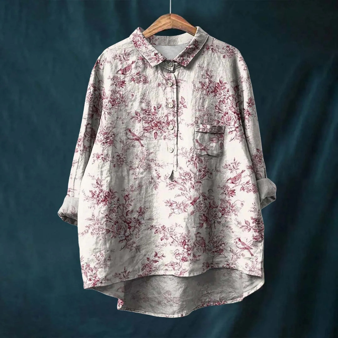 Elegante camicia da donna oversize con motivo floreale: un look versatile e comodo per ogni occasione
