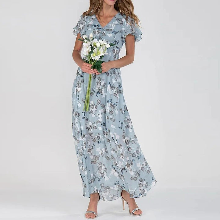 Vesna | Maxi-abito con Stampa Floreale e Seducente V-Scollo
