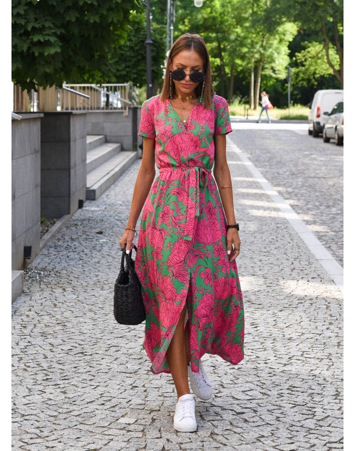 Rina™ - Abito con Stampa Floreale e Scollo a V a Maniche Corte