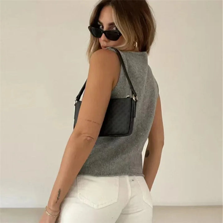 Gonda - Stijlvolle Grijze Mouwloze Vest Top voor Elke Gelegenheid