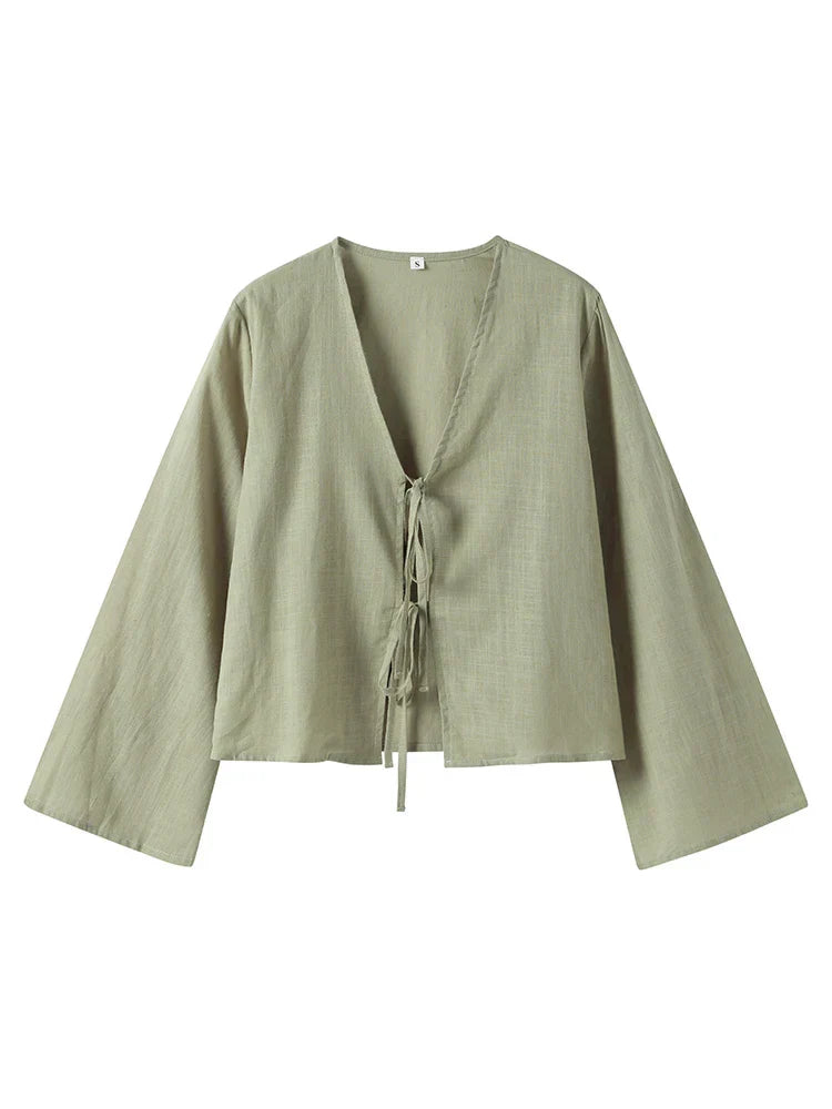 Giorgia - Elegante Blouse met Vetersluiting en Lange Mouwen