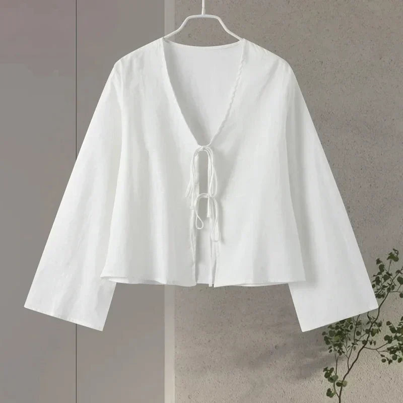 Giorgia - Elegante Blouse met Vetersluiting en Lange Mouwen