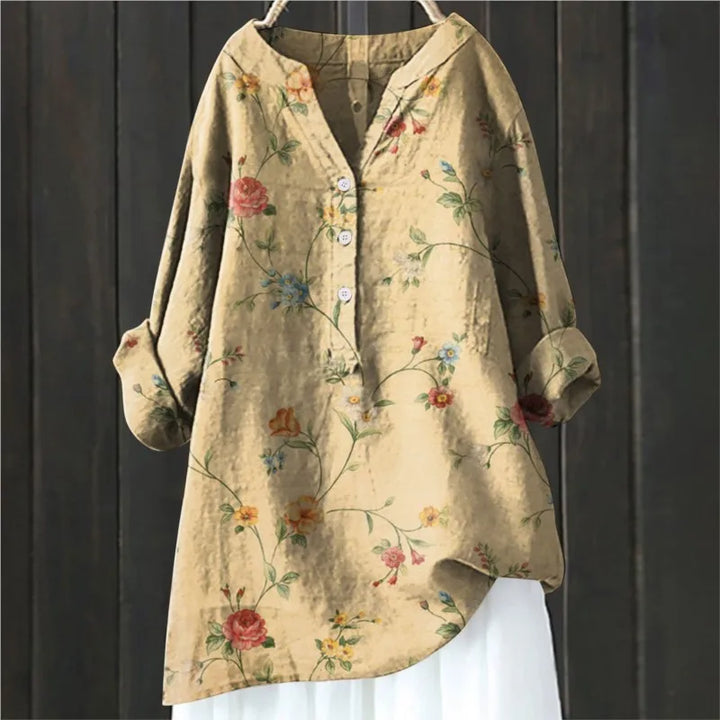 Elegante camicia floreale da donna con mezzo bottone e maniche lunghe - eleganza e fascino femminile